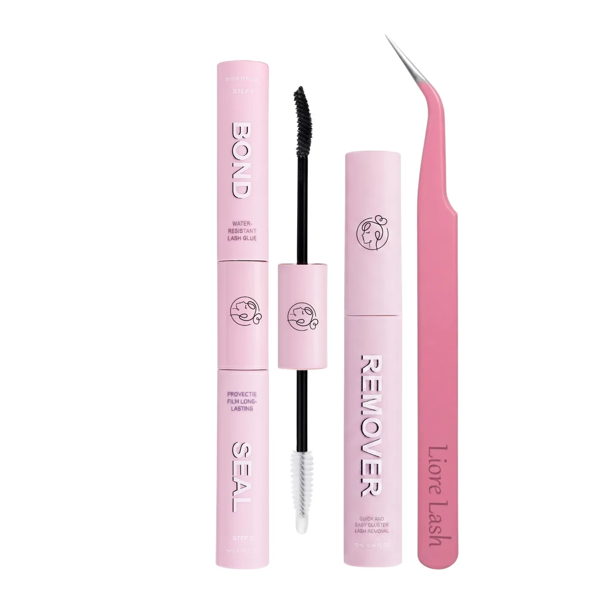 Bond & Seal, remover and tweezers from the Liore Lash cluster set